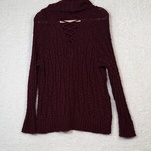 Women's Burgundy Sweater with cut out back and cowl neck L
